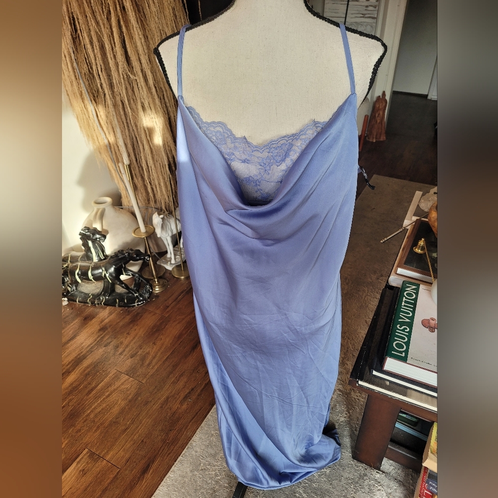 The Forever 21 Indigo Blue Lace Satin Slip Dress